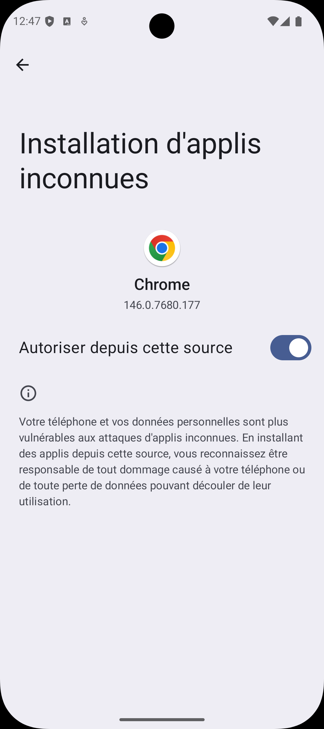 Paramètre autoriser depuis cette source