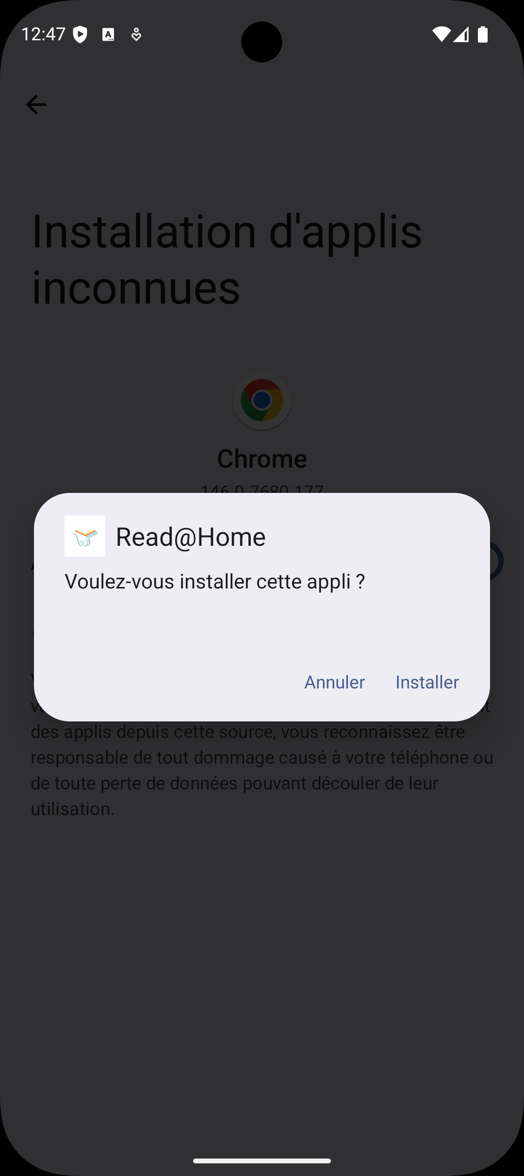 Dialog installer l'application