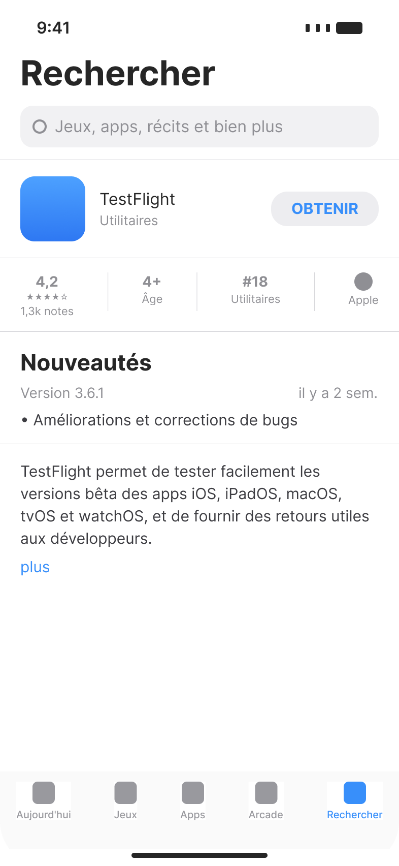 TestFlight sur l'App Store